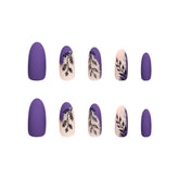 VIBEFICANT Glaze Blooms in Violet: Matte Floral Medium Almond Press-On Nails
